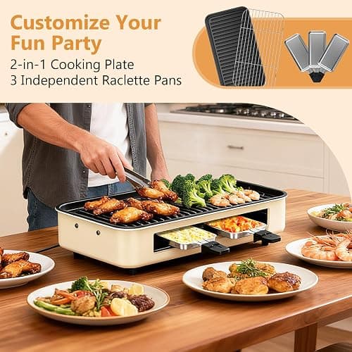 Electric Indoor Grill 1500W -2 in 1 Smokeless Indoor Grill for Kitchen with Non-stick Removable Grill & Griddle Plate,Temperature Control Korean BBQ Grill with 3 Cheese Pans Dishwasher Safe thumbnail 3