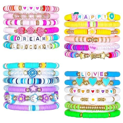 SIELEVIN 10 PCS Kids Friendship Bracelets for Teen Girls Women little Girl Jewelry Colorful Clay Bead Bracelet Set Beach Style Jewelry Gift - Image 1