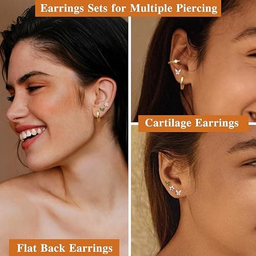 LOYALLOOK Gold Flat Back Earrings for Women Hypoallergenic Surgical Stainless Steel Earrings for Sensitive Ears Cartilage Earring Sets for Multiple Piercing Trendy Flatback Earrings Studs Small Hoop thumbnail 5