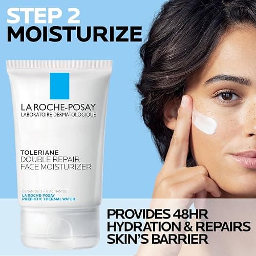 La Roche-Posay Toleriane Double Repair Face Moisturizer, Daily Moisturizer Face Cream with Ceramide and Niacinamide for All Skin Types, Oil Free, Fragrance Free - 5.07 Fl Oz (with Travel Purifying Cleanser) thumbnail 3