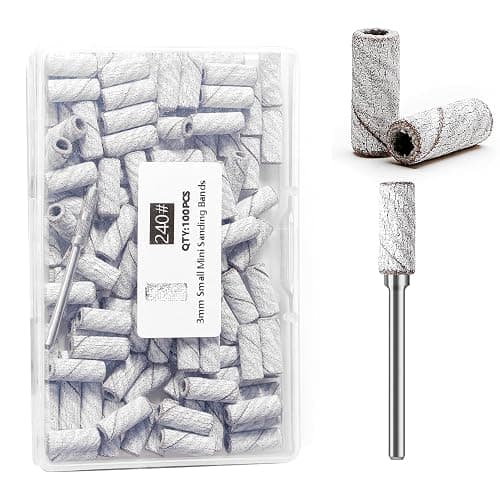 ERUIKA 100pcs Nail Drill Bits Small Sanding Bands with Upgrade 3.1mm Mandrel Bit, 240 Extra Fine Grit Nail File Sanding Bands for Acrylic Nails Gel Removing Shaping Manicures and Pedicure(Zebra,240) - Image 1