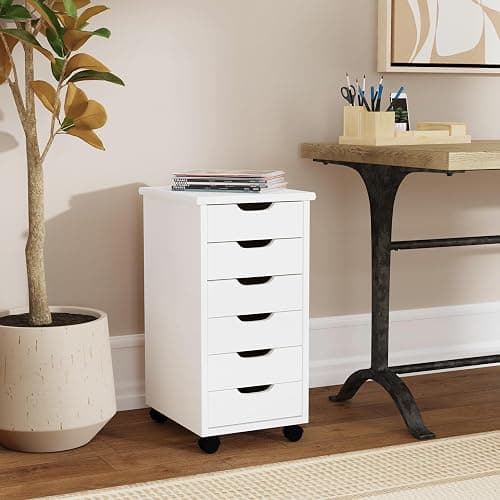 Linon Home Decor Products Corinne Six Drawer Storage, White Wash Rolling Cart - White Wash - Six Drawers thumbnail 2