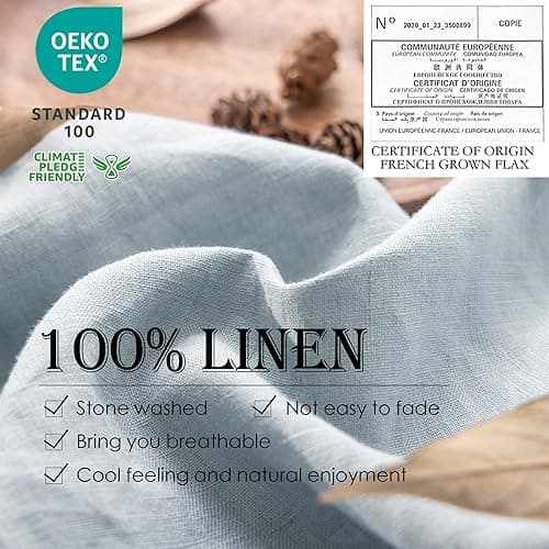 Simple&Opulence 100% Linen Duvet Cover Set 3pcs Basic Style Natural French Washed Flax Solid Color Soft Breathable Farmhouse Bedding with Button Closure - Dusty Blue, Queen - Queen - Dusty Blue thumbnail 2
