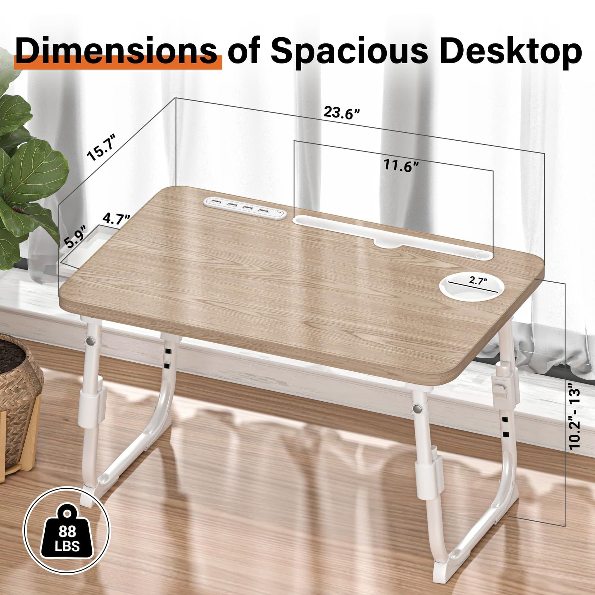Laptop Desk for Bed Height Adjustable, Lap Bed Table with USB/Storage Drawer/Cup Holder/Tablet Stand/Book Shelf, Foldable Breakfast Tray Portable for Reading Writing, Sofa & Floor, Glacier thumbnail 4