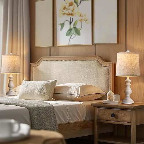 PARTPHONER Traditional Table Lamp Set of 2, Rustic Farmhouse Table Lamps for Living Room Bedroom, 22" Bedside Desk Lamps Vintage Nightstand Lamps with Linen Shades, Antique Grey thumbnail 8
