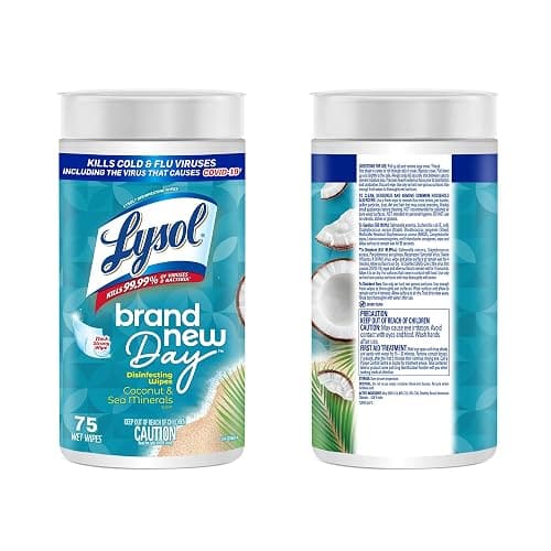 Lysol® Disinfecting Wipes, Brand New Day Coconut & Sea Minerals, (6 x 75 wet wipes) = 450 wet wipes, Pack of 6, Kills 99.99% of viruses and bacteria*, Thick Strong Wipe thumbnail 10