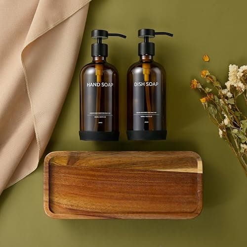 Janxin Bathroom Tray for Counter,Vanity Tray,Soap Dispenser Tray for Kitchen Sink, Kitchen and Home Decor (Acacia) thumbnail 5