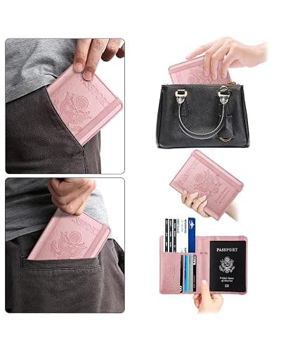 WALNEW Passport Holder for Travel, RFID Passport Cover Wallet for Women Men, PU Leather Passport Book Card Holder Case with Pen (Elastic Band Closure, A-Rosegold) thumbnail 6