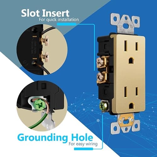 LIDER Matte Finish Decorator Receptacle with Interchangeable Face Cover, Child Safe Tamper-Resistant Wall Outlet with Screwless Wall Plate, Residential Grade, 15A 125V, UL Listed, LR15-TR-GDSWP, Gold - 15 Amp (Wall Plate Included) - Gold - 1 thumbnail 4