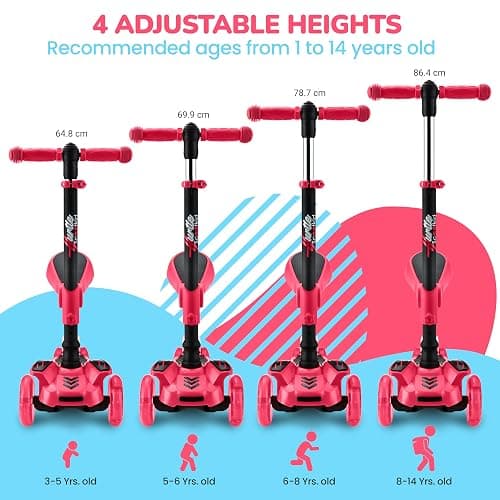 Hurtle 3-Wheeled Scooter for Kids - Wheel LED Lights, Adjustable Lean-to-Steer Handlebar, and Foldable Seat - Sit or Stand Ride with Brake for Boys and Girls Ages 1-14 Years Old thumbnail 5
