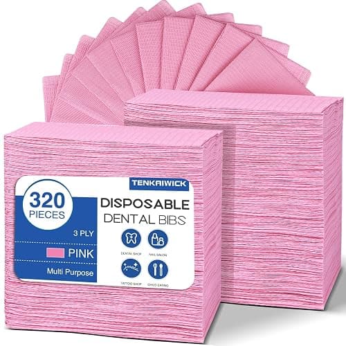 320 Pack Disposable Dental Bibs 13"x18", 3-Ply Waterproof Tattoo Bibs Sheet for Nail Salon, Dental Clinic, Feeding, Tattoo Shop (Pink) - Image 1
