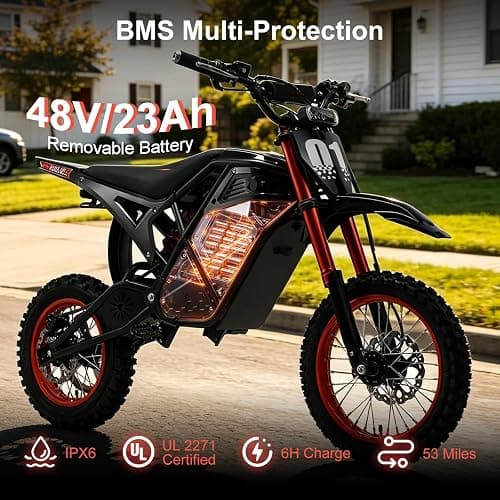YJOVELA Electric Dirt Bike for Teens Adults, 3600W 3 Speed Mid-Drive Motor E Dirt Bike, 38MPH Off-Road Electric Motorcycle, 48V 23Ah Battery 53 Miles Long Range Dual Hydraulic Nitrogen Shock Absorbers thumbnail 5
