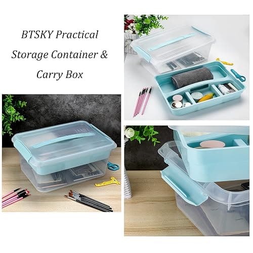 BTSKY Stack & Carry Box, Clear Plastic Storage Container Stackable Home Utility Box with Removable Tray Multi-Purpose Storage Bin for Organizing Stationery, Sewing, Art Craft Supplies(Blue) thumbnail 7