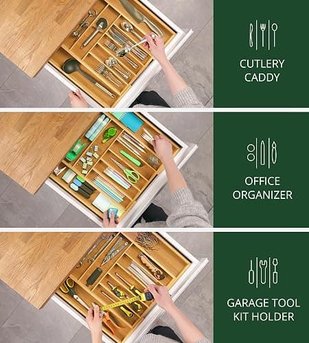 ROYAL CRAFT WOOD Luxury Bamboo Kitchen Drawer Organizer - Silverware Organizer, Utensil Holder & Cutlery Tray Drawer Dividers for Flatware (9 Slot, Natural) thumbnail 7