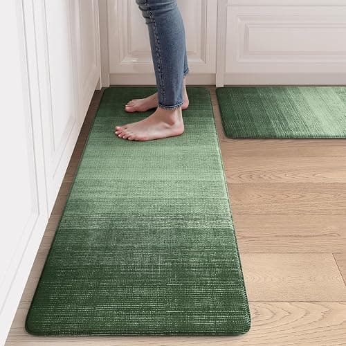 Ailsan Anti Fatigue Mats for Kitchen Floor,Farmhouse Rugs Sets of 2,Cushioned Kitchen Floor Mats,Memory Foam Sink Rug for Laundry Office Bathroom,Green - Image 1