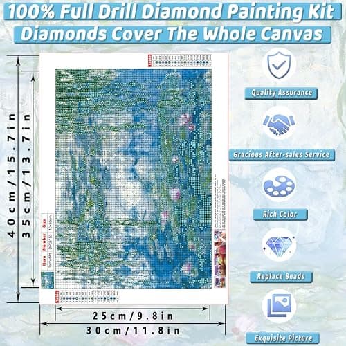 Monet Cute Diamond Art Kits for Adults Diamond Painting Kit for Beginner | Vintage Landscape 5D Funny DIY Diamond Dots Full Drill Crafts for Gem Art Dot Art for Adults Home Wall Decor for Teens12x16in thumbnail 4