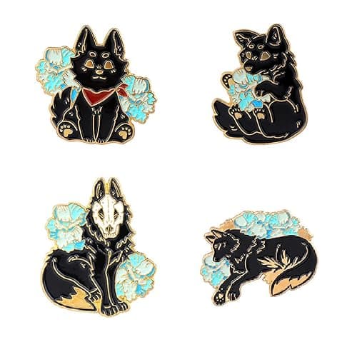 ROFARSO Wolf Fox Enamel Lapel Pin Set Cartoon Myths and Legends Pin, Halloween Accessory for Backpacks Clothing Bags Hats Shirts (4piccs pin set) - Image 1
