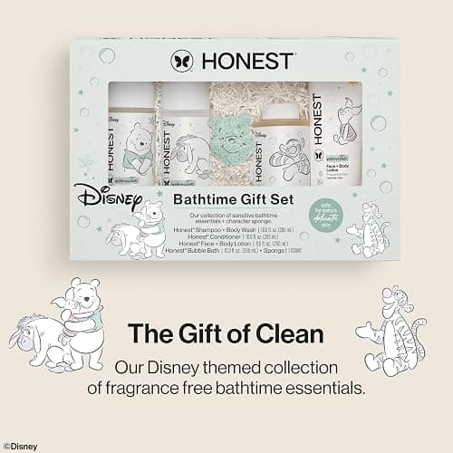 The Honest Company Bathtime Gift Set, Disney Design + Fragrance-Free | Disney-Design Fragrance-Free Bathtime Set: Shampoo & Body Wash, Lotion, Bubble Bath, Conditioner & Sponge. Hypoallergenic. thumbnail 2