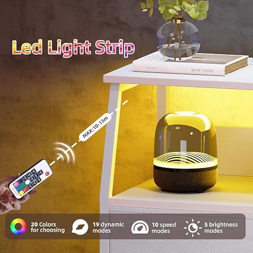 Somdot White Nightstand with Charging Station and LED Light for Bedroom, Tall 3 Drawers Dresser with Fabric Bins for Bedside Kids Dorm Room Closet Laundry Entryway, White Leather - 11"D x 16.5"W x 31.1"H (3 Drawers) - White Leather thumbnail 4