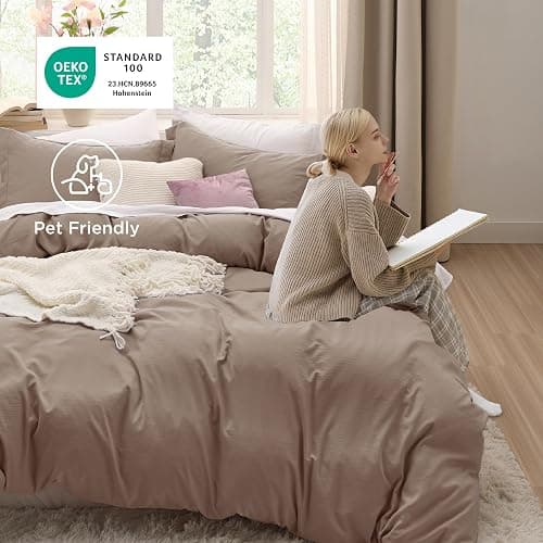Bedsure Khaki Duvet Cover King Size - 3 Pieces Prewashed Cotton-Like Extra Soft Bedding Set, Includes 1 Duvet Cover 104x90 Inches with Zipper Closure & 2 Pillow Shams, Comforter Not Included thumbnail 5