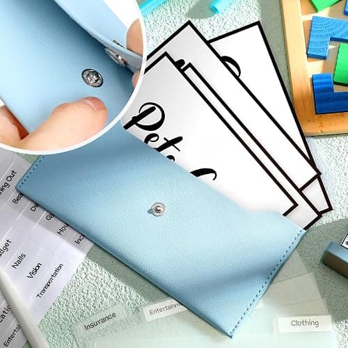 Frienda Cash Envelope Wallet PU Leather 7 x 3.5 Inch Reusable Budget Money Pouch Envelope Organizer 8 Cash Dividers 2 Sheets Category Sticker Labels for Wallets Bill Planner(Blue,Classic) thumbnail 7