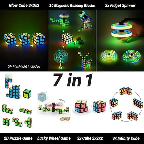 TOSY Magnet Cube 3x3 - 30 Blocks, 240 Magnets, Multipurpose: Creative Building Blocks, Transformable Fidget Spinner, Puzzle/Infinity Cube, Christmas Stocking Stuffers Gift for Kids, Glowing STEM Toy thumbnail 4