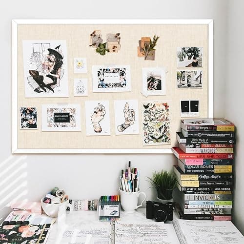 Cork Board with Linen 36x24 inch Bulletin Board Office Decor Hanging Pin Wood Framed Display Picture Vision Board Light for Wall School Office Bedroom (White, 36“×24“) thumbnail 6