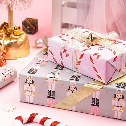 WRAPAHOLIC Reversible Nutcracker Christmas Wrapping Paper - Mini Roll - 17 Inch x 33 Feet - Nutcracker and Candy Cane Design Printed on Pearlized Paper for Chrsitmas, Holiday, Party Celebration thumbnail 7