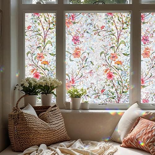XhuangTech Flower Sunroof Film Floral Rainbow Effect Static Clings Window Privacy Film Sun Protection Stained Glass Decals for Car Moonroof and Home, 17.72 x 35.43 Inch (F815, 17.72 x 35.43 Inch) thumbnail 3