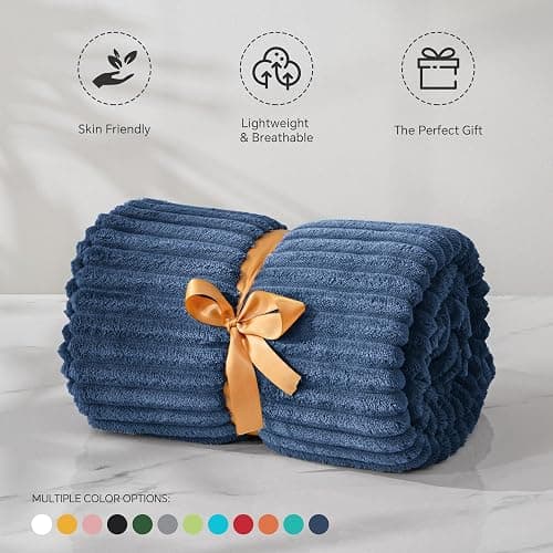 BEDELITE Fleece Throw Blanket for Couch – 3D Ribbed Jacquard Soft and Warm Decorative Fuzzy Blanket – Cozy, Fluffy, Plush Lightweight Navy Blue Throw Blankets for Bed, Sofa, 50x60 inches - Navy - Throw(50"x60") thumbnail 4