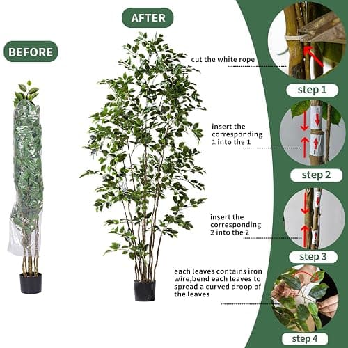 Bailikang Artificial Ficus Tree Indoor 8ft, Large Potted Faux Tree with Realistic Silk Leaves & Trunk for Home Office, Living Room Corner Decor thumbnail 7