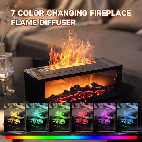 TMEHM Fireplace Flame Air Diffuser Humidifier,7 Colors Aromatherapy Essential Oil Diffuser,Ultrasonic Aroma Humidifier with Timer for Home,Bedroom,Office,Yoga (BlackB, L) thumbnail 5