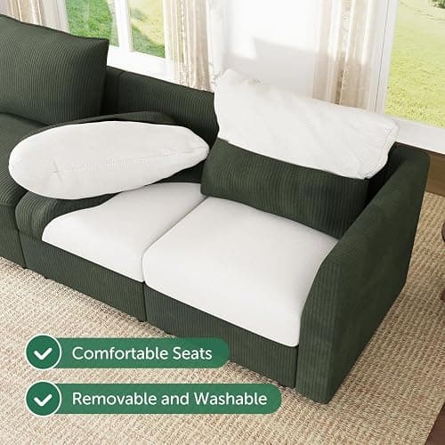 HONBAY Modular Sectional Sleeper Sofa Green Couch L Shaped Sectional Sofa with Storage, Convertible Couches for Living Room - Green thumbnail 7