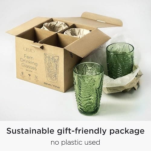 Green Drinking Glasses Set Of 4-12 Oz Hand Blown Vintage Drinking Glasses, Boho Aesthetic Antique Glassware, Colored Cute Glass Cups, Textured Highball Water Tumbler, Unique Retro Drinkware Gift thumbnail 9