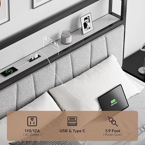 CIKUNASI Full Size Bed Frame with Headboard and Storage Drawers Platform Bed Frame with Storage Chargin Station LED Light Bedframe Heavy Duty No Box Spring Needed thumbnail 3