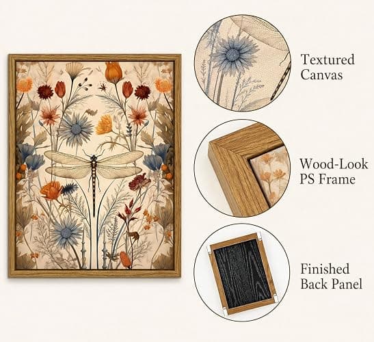 Framed Vintage Boho Wall Art Natural Botanical Dragonfly Decor 8x10in | Nature-Inspired Farmhouse Floral Canvas Print for Bathroom, Bedroom, Living Room, Office or Cottagecore Picture Home Decor thumbnail 4