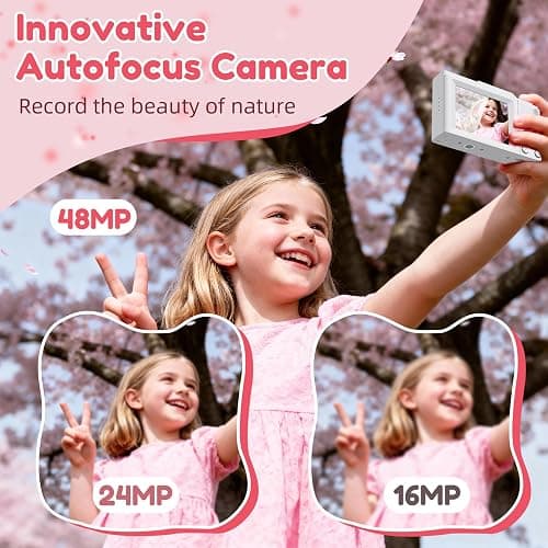 Digital Camera, FHD 4K Digital Point and Shoot Camera with 16X Zoom Anti Shake, 48MP Compact Small Camera with 32GB Card for Boys Girls Kids Rose Pink thumbnail 4