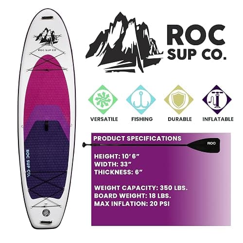Roc Inflatable Stand Up Paddle Board 10' 6" with Premium SUP Paddle Board Accessories, Wide Stable Design, Non-Slip Comfort Deck for Youth & Adults thumbnail 4