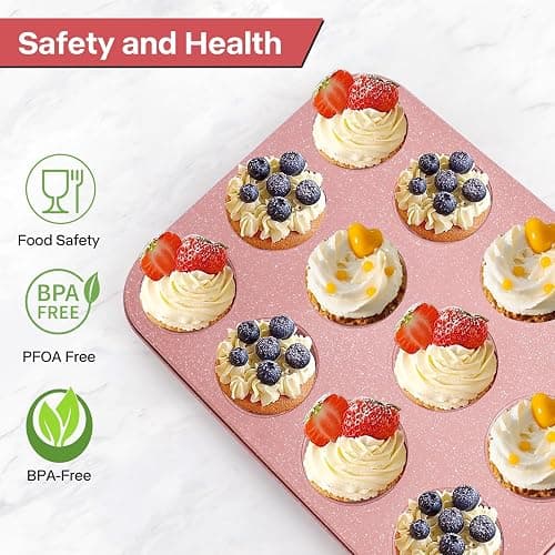 Spmarkt 2-Pack Pink Nonstick Muffin Pans, 12-Cup Muffin Cake Pan, 5-Layer Free PFOA/PFOS/PTFE Safe Cupcake Pan, Durable & Easy-Clean Muffin Cup for Baking thumbnail 3