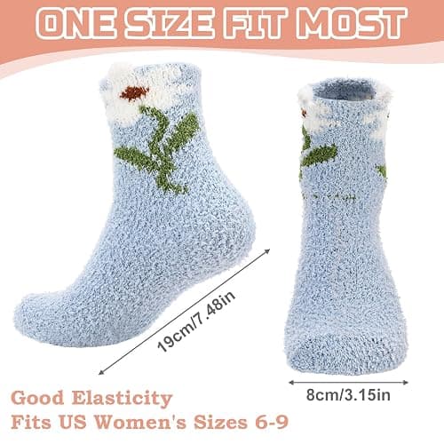 scenicamp 6 Pairs Floral Fuzzy Socks for Women Cute Cozy Plush Sleep Slipper Socks Warm Winter Sock for Christmas Birthday Gift thumbnail 4