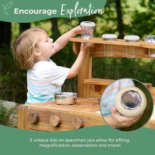 Guidecraft Acadia Kids' Outdoor Mud Kitchen Playset - Pretend Play Kitchen with Sink, Stove, and Accessories | Wooden Backyard Playset | Outdoor Play Furniture for Kids | Outdoor Toddler Activities thumbnail 5
