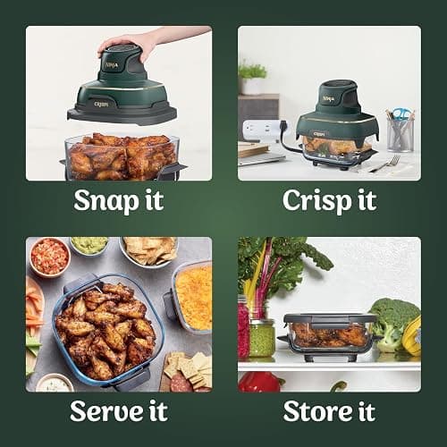 Ninja Crispi 5-in-1 Portable Glass Air Fryer, 4-QT, 2.5-QT & 6-Cup Glass Containers with Crisper Plates & Storage Lids, Microwave, Freezer & Dishwasher Safe, British Racing Green, FN103BF thumbnail 9