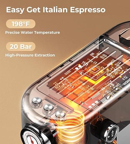Espresso Machine with Milk Frother, 20 Bar High Pressure Professional Espresso Maker Automatic, Compact Stainless Steel Coffee Machine for Cappuccino, Latte, Gift for Coffee Lover, Dad or Mom, Silver thumbnail 6