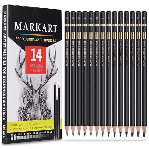 MARKART Professional Drawing Sketching Pencil Set - 14 Pieces,Graphite,(12B - 4H), Ideal for Drawing Art, Sketching, Shading, Artist Pencils for Beginners & Pro Artists - Image 1