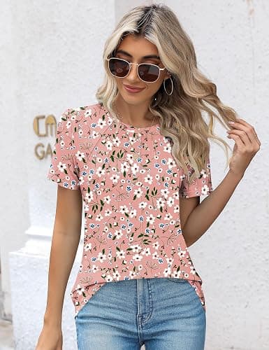 Kistore Womens Casual Crew Neck Short Sleeve Pleated Tops Blouses Fashion Clothes 2025 thumbnail 5