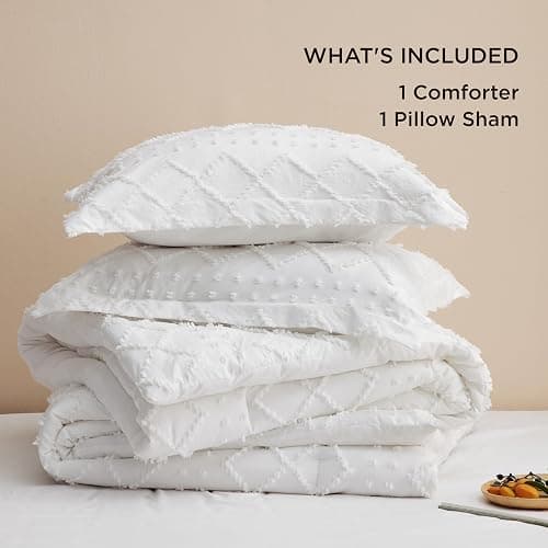 Bedsure Twin XL Comforter Set - White Comforter, Boho Tufted Shabby Chic Bedding for Kids, 2 Pieces Vintage Farmhouse Bed Set for All Seasons, Fluffy Soft Bedding with 1 Pillow Sham thumbnail 6