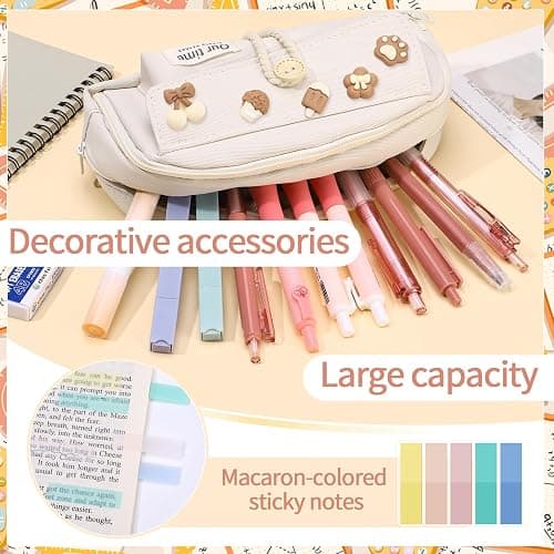 Candcamp Cute Pencil Case, Pencil Case for Girls with 5 Decorative Patches and 1 Pack of Sticky Notes in Five Colors for School Kids Teenagers College Students thumbnail 6