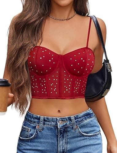 Avidlove Corset Tops For Women Push Up Bustier lingerie Y2K Sexy Going Out Party Club Top - Large - Wine Red