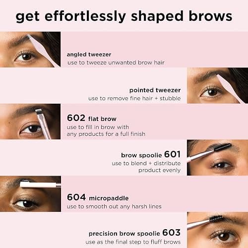 Real Techniques Brow Shaping Set, Spoolie, Tweezers & Brow Brushes | Full, fluffy brows with a brow spoolie and eyebrow tweezers set, dual-ended tools and precision tweezers thumbnail 4