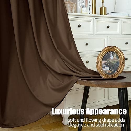 YoungsTex Dark Brown Velvet Curtains 84 Inch Length 2 Panels Set for Living Room, Chocolate Blackout Drapes Thermal Insulated with Grommet Privacy for Dining Bedroom, 2 Panels, 52 X 84 Inch thumbnail 4